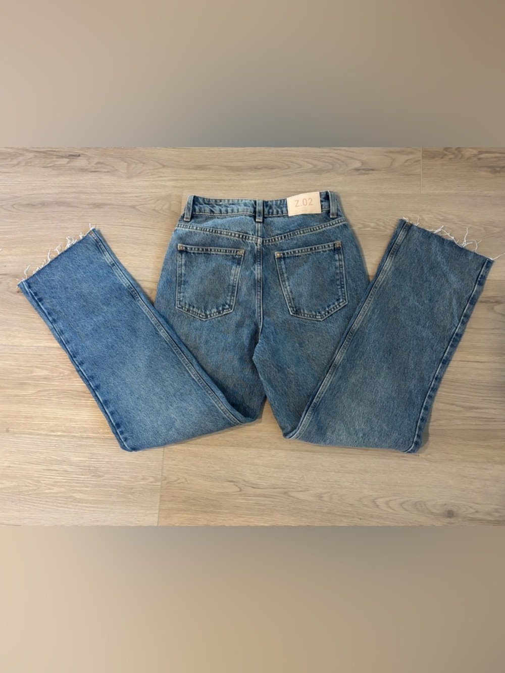 Zara High Waist Mom Jeans Straight-Leg  in Washed Blue Denim MSRP $50 - Picture 2 of 5